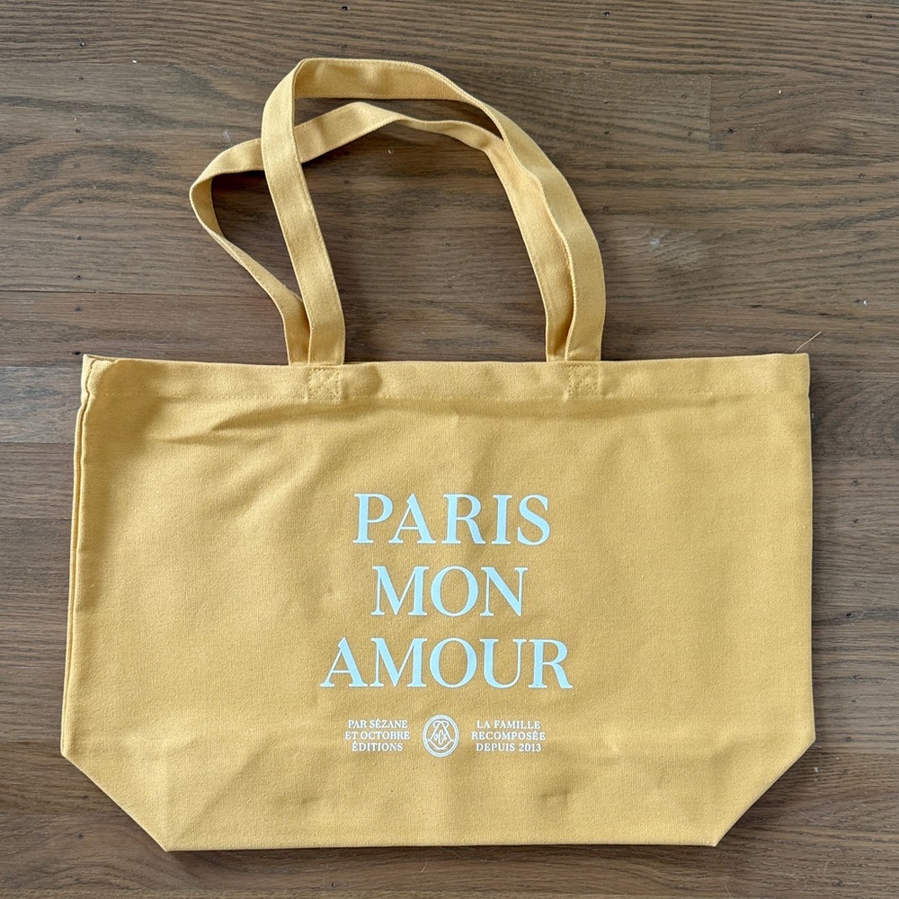 Sézane Paris Mon Amour Yellow Cotton Canvas Bag